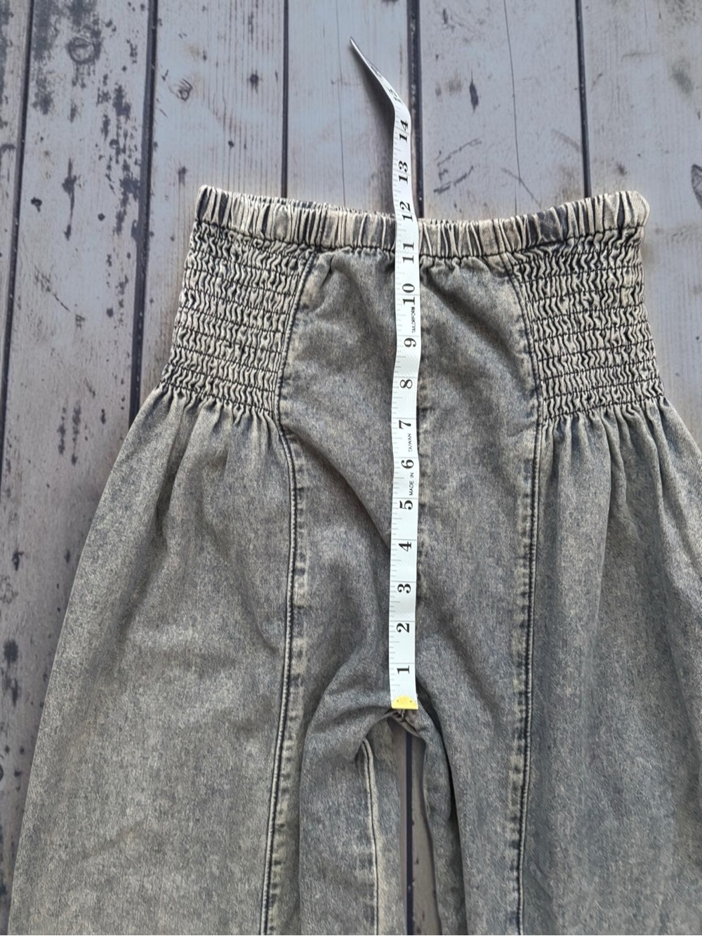 POL Acid Wash Gray Smocked High Waist Wide Leg Pants Small Boho - Picture 6 of 11